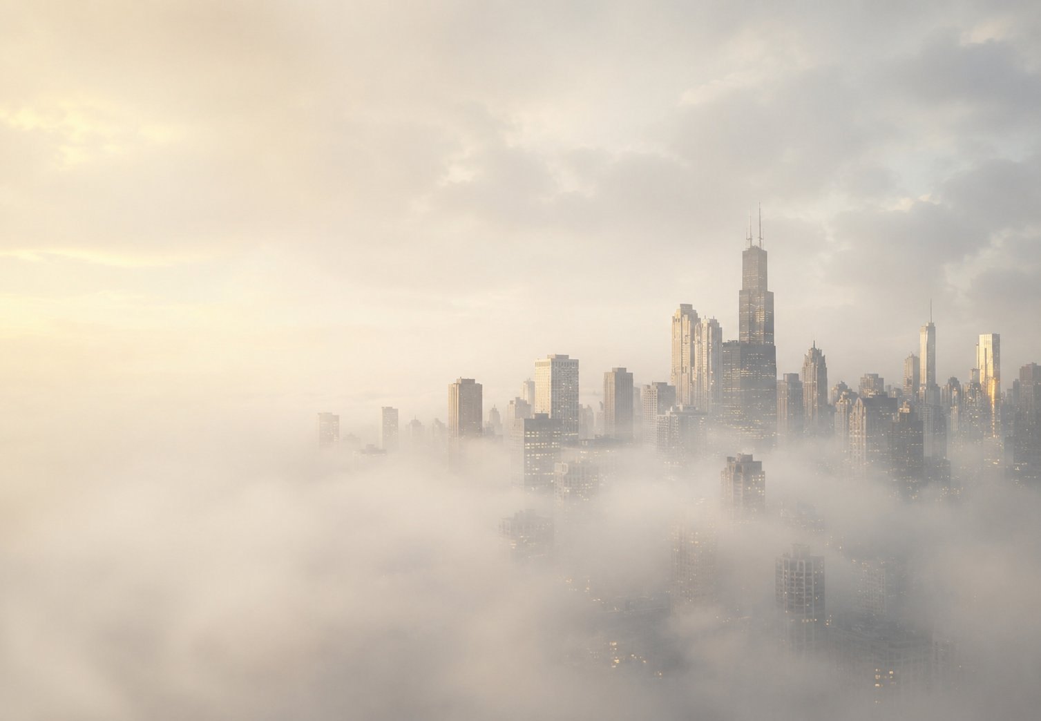 Chicago skyline from above at dusk